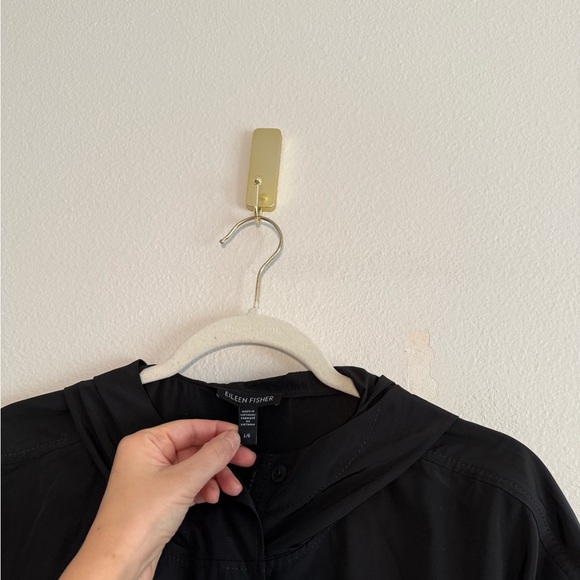 Eileen Fisher Recycled Polyester black Hooded zip Coat women’s Sz L rain jacket - Picture 7 of 9